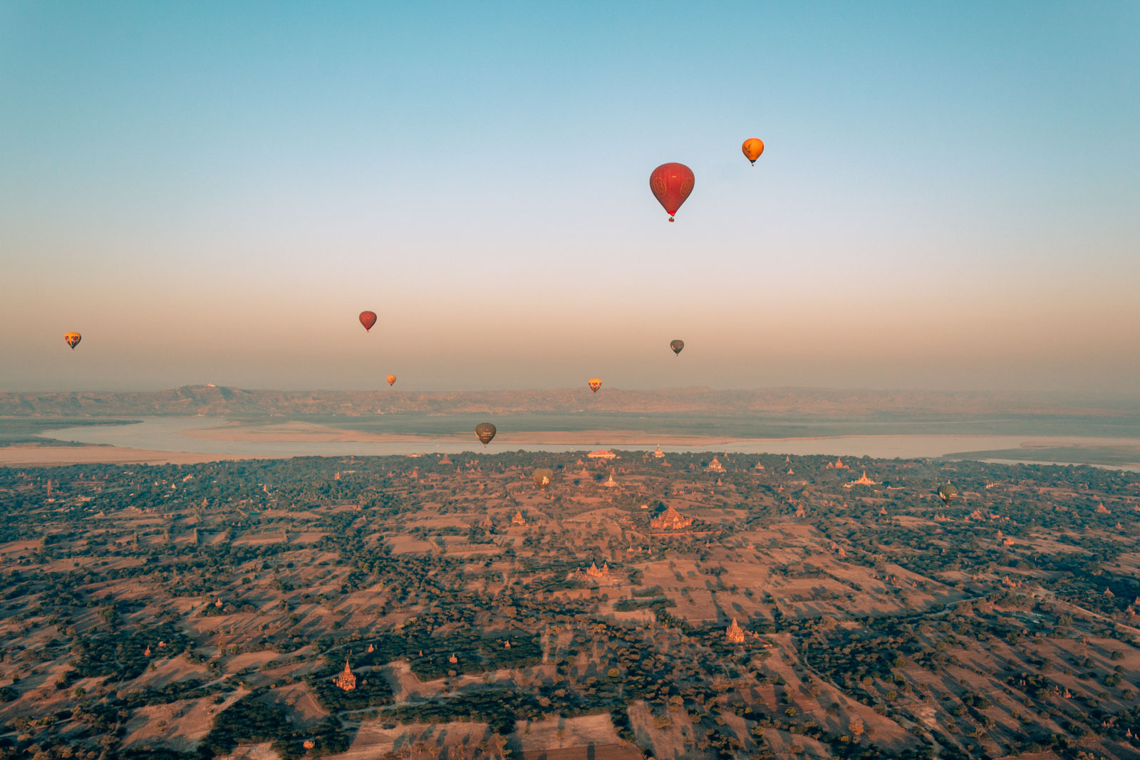 Bagan is a great Winter destination for the solo traveller who loves adventure.  Start by taking a hot air balloon ride as the sun sets each day.