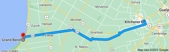 Driving directions from Kitchener to Grand Bend, Ontario