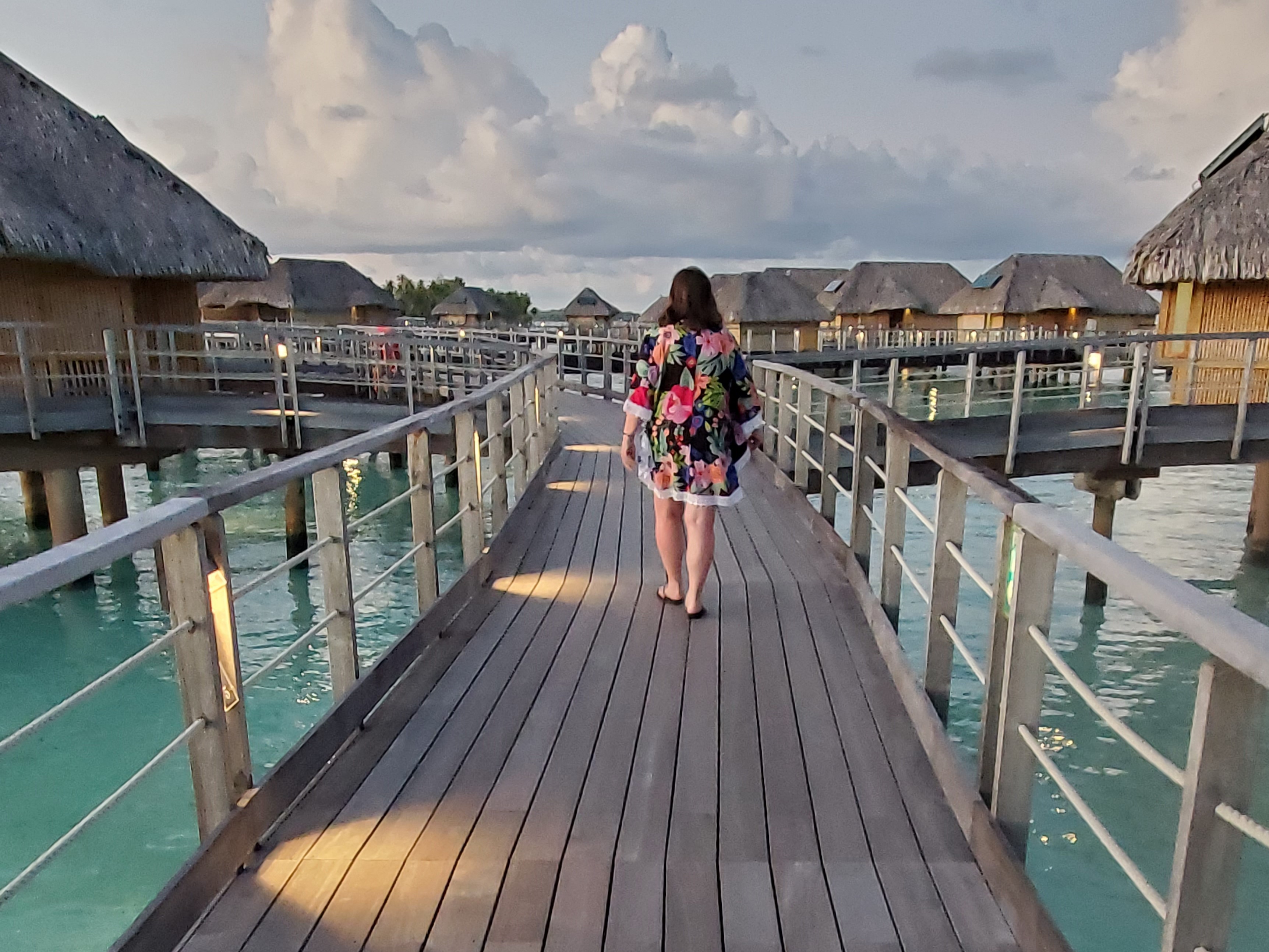 Back lots of flip flops when visiting Bora Bora.  The walkways get extremely hot and can burn your feet if walking barefoot