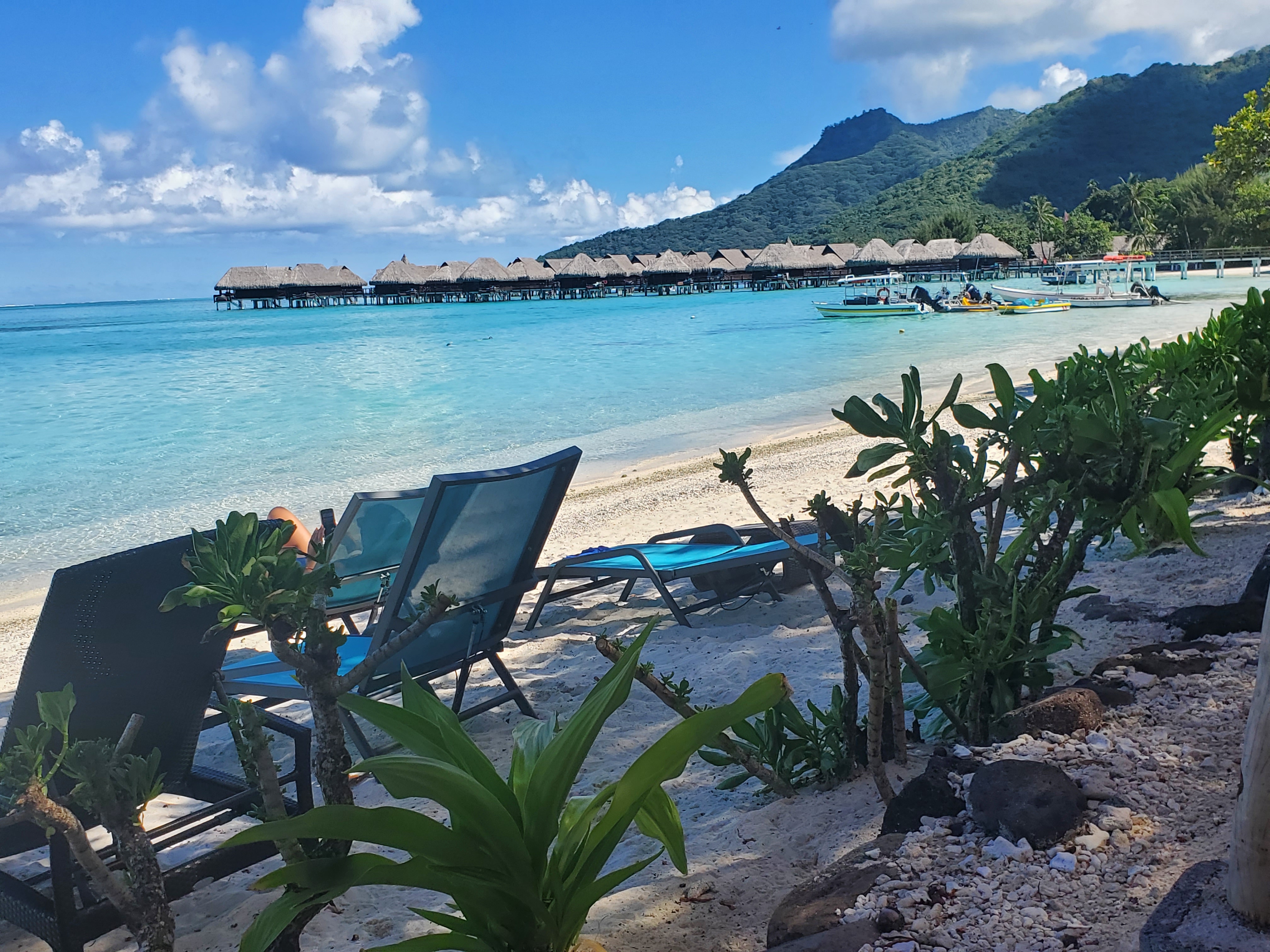 Take in the views of the over water bungalows, lagoon and Tahiti while enjoying lunch at the Beach Bar at Sofitel Kia Ora Moorea Beach Resort