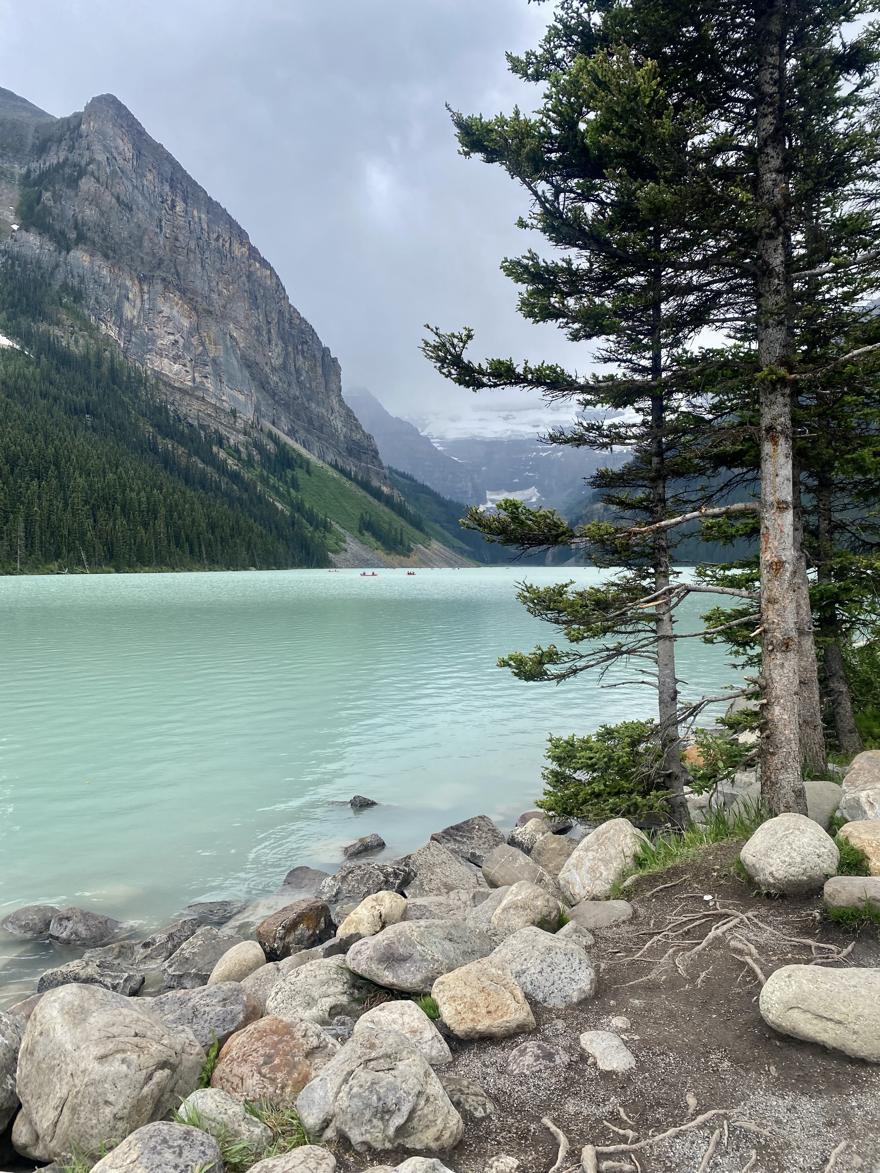 Ice cleats are recommended when hiking the Tea House Trail at Lake Louise during the Winter months