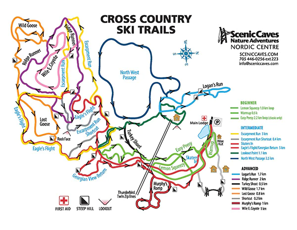 The Scenic Trails is open for cross-country skiing throughout the Winter. Grab a map for the many goomed ski trails