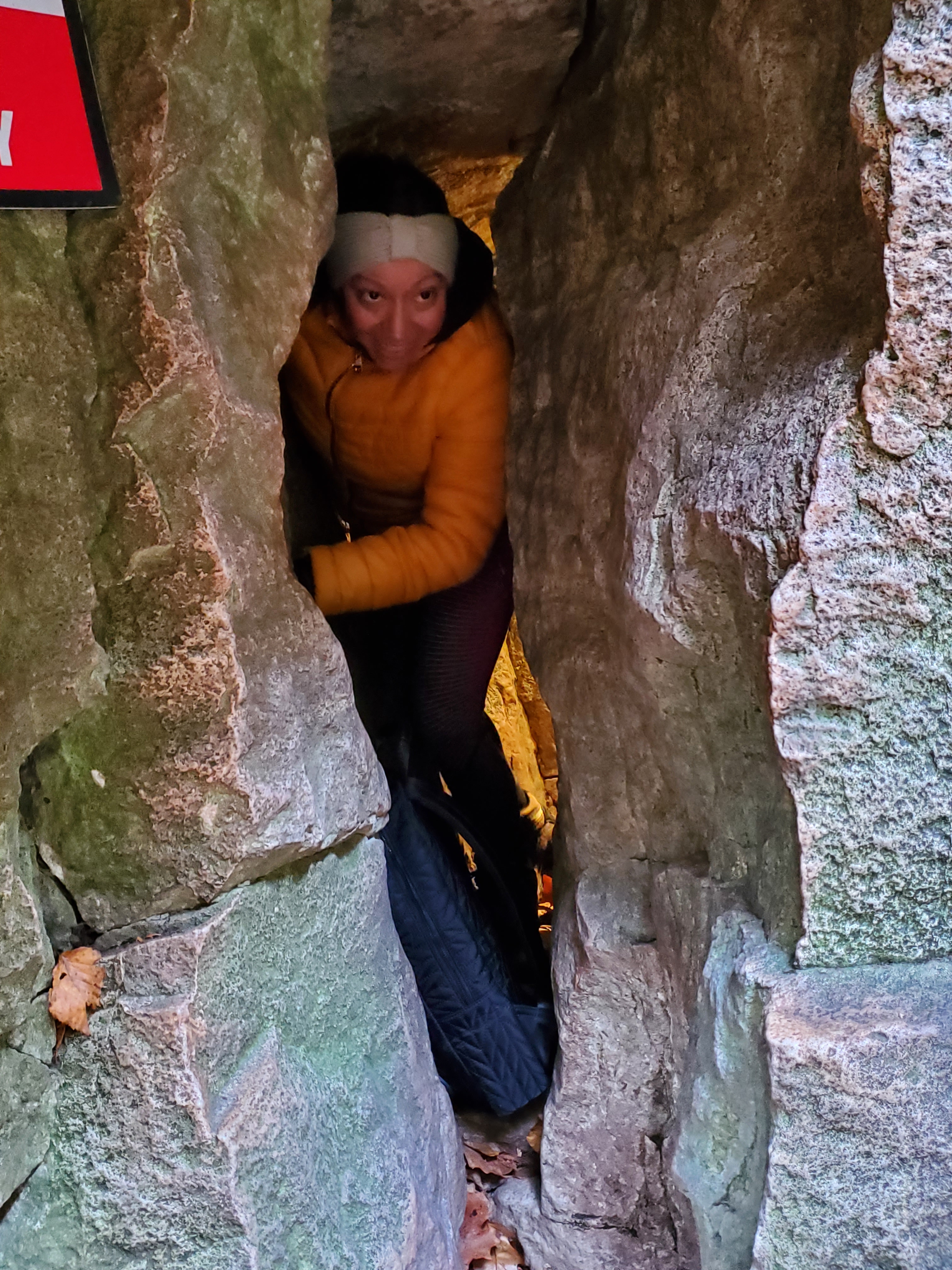 The exit from the Fat Man's Cave at the Scenic Caves is only 36 cm in width.