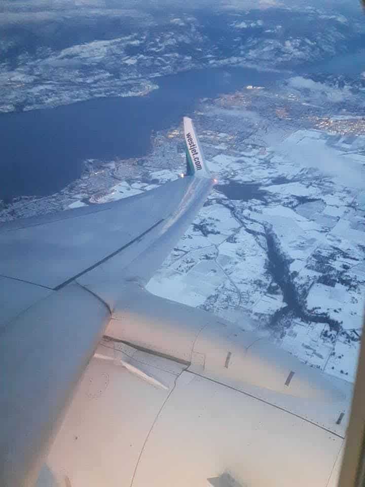 Arriving into Calgary over snow-covered fields which can be expected when flying into Canada during the Winter