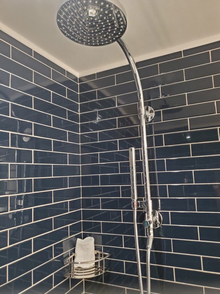 enjoying the rain shower in my room at the Hilton Fort Lauderdale Marina